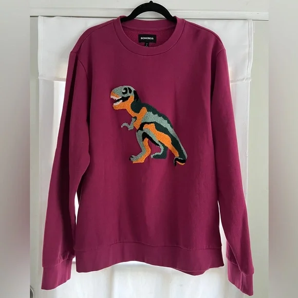 Bonobos Sweater Adult XL Burgundy Wine Dinosaur Sweatshirt